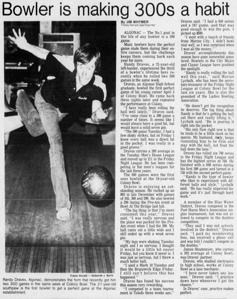 Colony Bowl - April 1983 Randy Draves Perfect Games (newer photo)